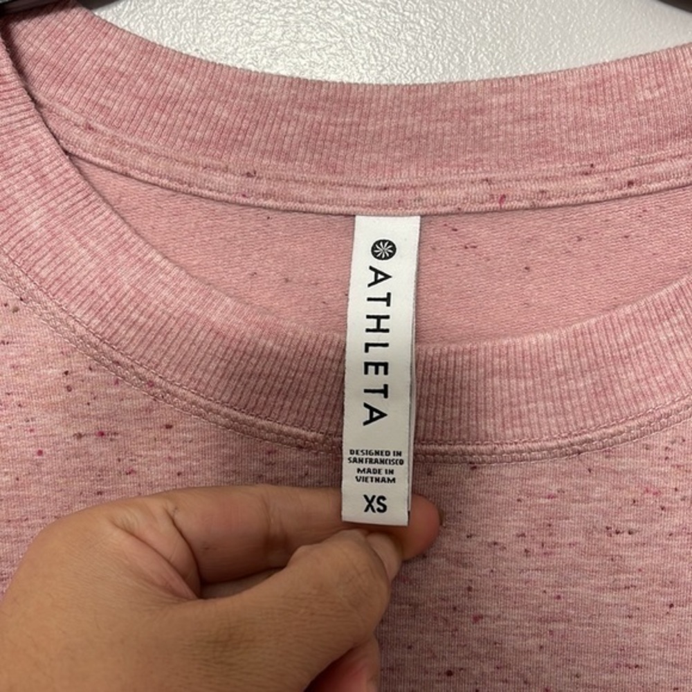 Athleta Speckled Pink Crew Neck‎ Long Sleeve Sweatshirt Top XS Thumbhole Slits - Picture 3 of 6